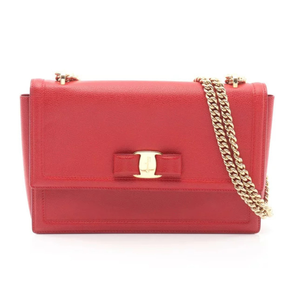 Salvatore Ferragamo Vara Ribbon Shoulder Bag Leather Red